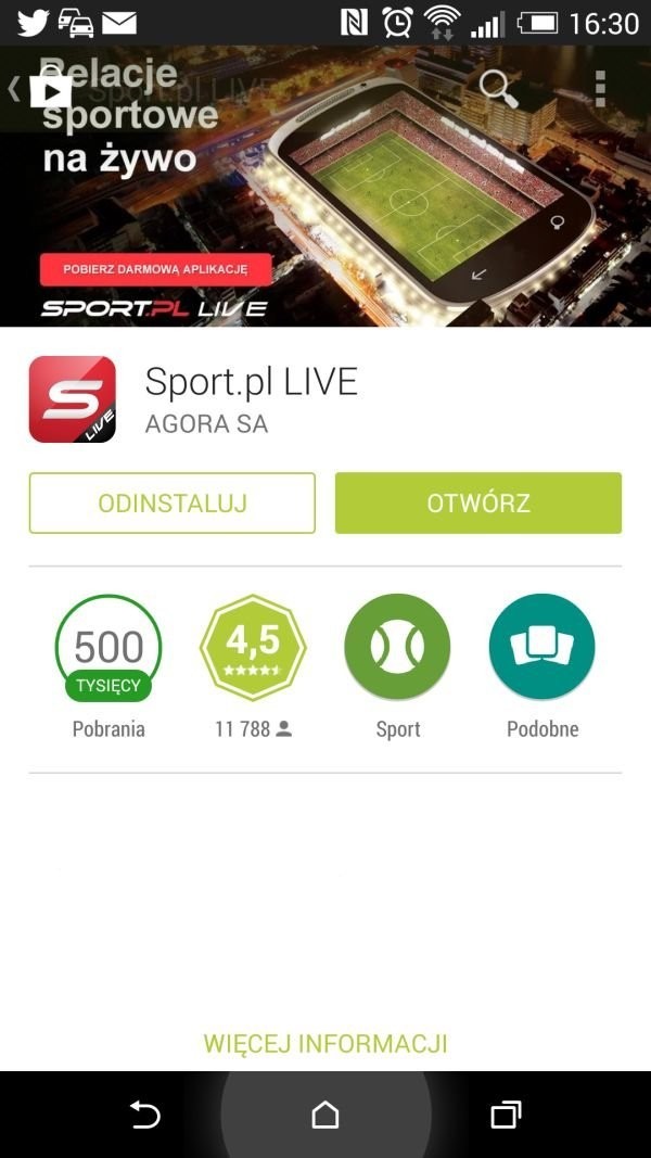 Sport.pl LIVE z 500 tys. pobrań z Google Play