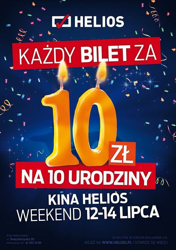 10-lecie Heliosa w Kielcach: urodzinowa zniżka i konkurs na najstarszy bilet do kina