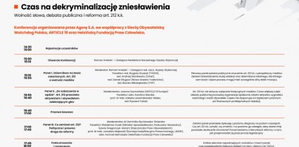 Grupa Agora i organizacje społeczne zapraszają na debatę o dekryminalizacji zniesławienia
