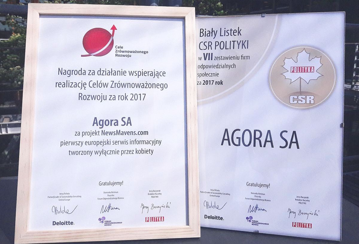 Listek CSR „Polityki” dla Agory za działania społecznie odpowiedzialne