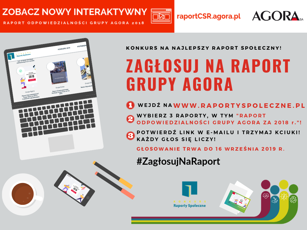 Zagłosuj na „Raport Odpowiedzialności Grupy Agora” w 13. edycji „Konkursu raporty społeczne”!