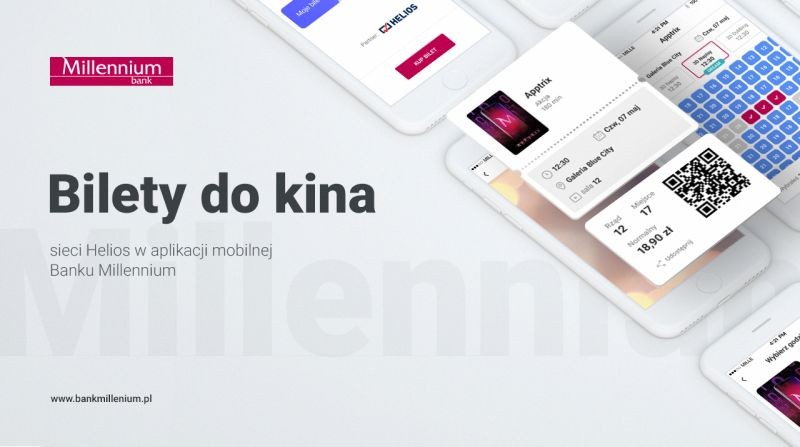 Bilety do kin Helios w aplikacji mobilnej Banku Millennium