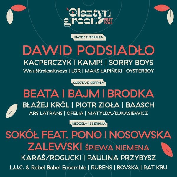 Na dzień dobry Dawid Podsiadło, wielki finał z Sokołem i Pono. Znamy line up Olsztyn Green Festivalu 2023!